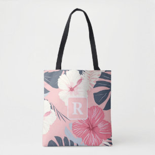 Tropical Hibiscus Monogram personalized Tote Bag
