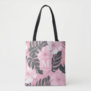 Tropical Hibiscus Monogram Tote Bag