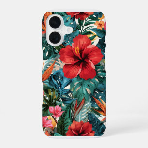 Tropical Hibiscus & Monstera Leaves Phone Case E