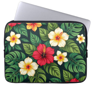 Tropical Hibiscus Monstera Pattern Laptop Sleeve