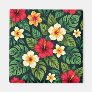 Tropical Hibiscus Monstera Pattern Magnet