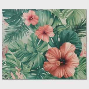 Tropical Hibiscus & Monstera Wrapping Paper