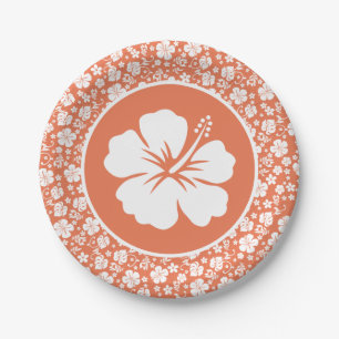 Tropical Hibiscus on Peach Paper Plate