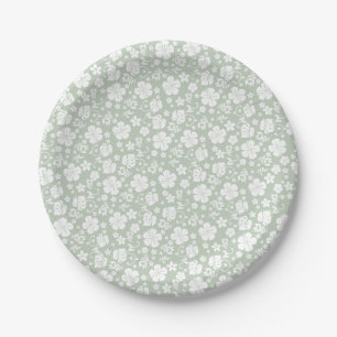 Tropical Hibiscus Pale Green Paper Plate