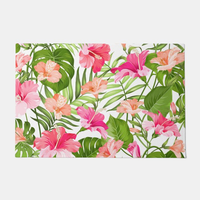 Tropical hibiscus palm monstera pattern doormat (Front)