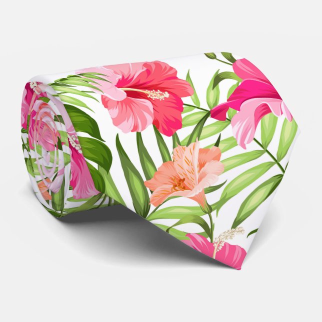 Tropical hibiscus palm monstera pattern tie (Rolled)