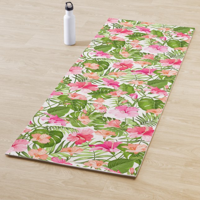 Tropical hibiscus palm monstera pattern yoga mat (In Situ)