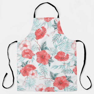 Tropical Hibiscus Palm Seamless Print Apron