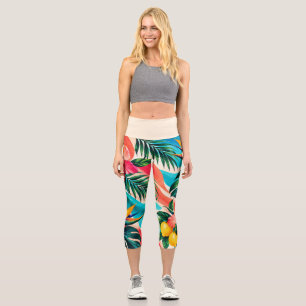 Tropical Hibiscus Paradise Botanical Art Capri Leggings