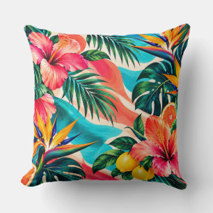 Tropical Hibiscus Paradise Botanical Art Cushion