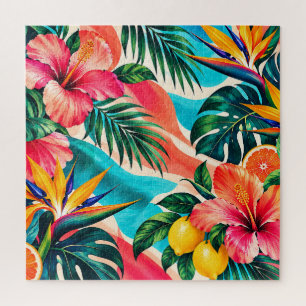 Tropical Hibiscus Paradise Botanical Art Jigsaw Puzzle