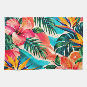 Tropical Hibiscus Paradise Botanical Art Tea Towel