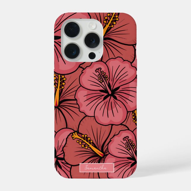 Tropical hibiscus pattern personalised iPhone case (Back)
