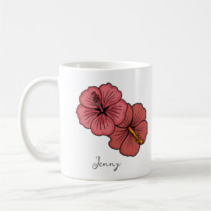 Tropical hibiscus pattern personalized coffee mug