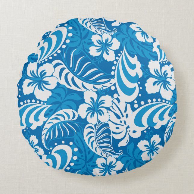 Tropical Hibiscus Pattern Round Cushion (Front)