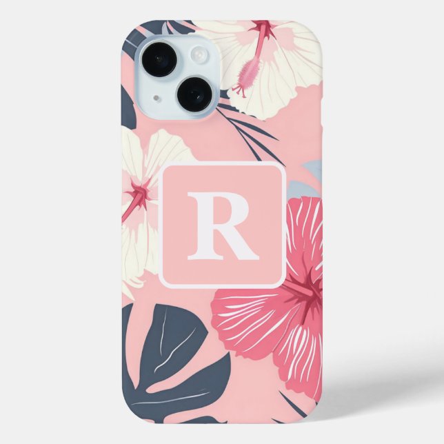 Tropical Hibiscus personalised Monogram Case-Mate iPhone Case (Back)