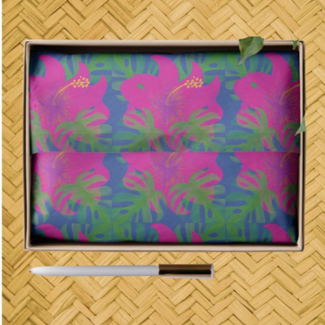 Tropical Hibiscus Philodendron  Tissue Paper (Decoupage, crafts, gifting)