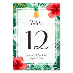 Tropical Hibiscus Pineapple Wedding Table Number