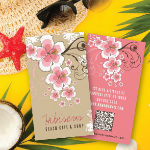 Tropical Hibiscus Pink Flower Vintage Modern Chic Business Card