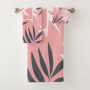 Tropical Hibiscus pink Monogram personalised Bath Towel Set