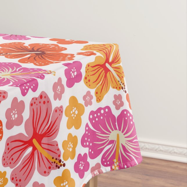 Tropical hibiscus - pink & orange tablecloth (In Situ)