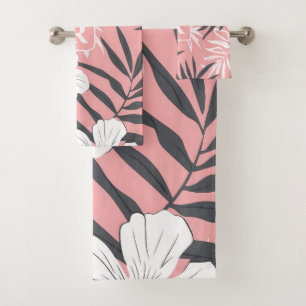 Tropical Hibiscus pink personalised Monogram Bath Towel Set