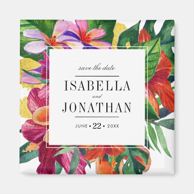 Tropical Hibiscus, Plumeria & Palm | Save The Date Magnet (Front)