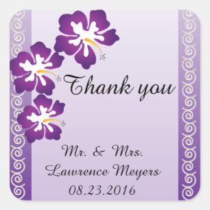 Tropical Hibiscus Purple Square Sticker