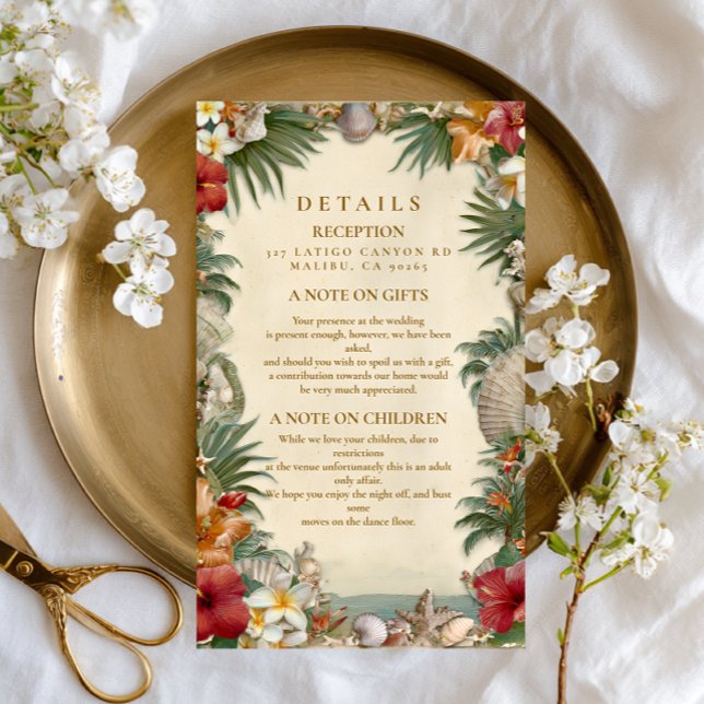 Tropical Hibiscus Seashell Wedding Enclosure Card (Creator Uploaded)