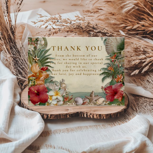 Tropical Hibiscus Seashell Wedding Thank You Card (Creator Uploaded)