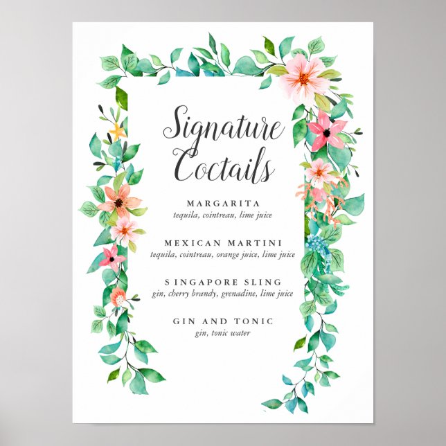 Tropical Hibiscus  Signature Cocktail Menu Sign (Front)