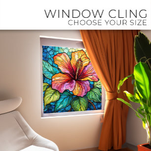 Tropical Hibiscus Stained glass art Window Cling