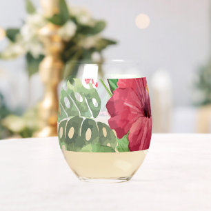 Tropical Hibiscus Stemless Wine Glass