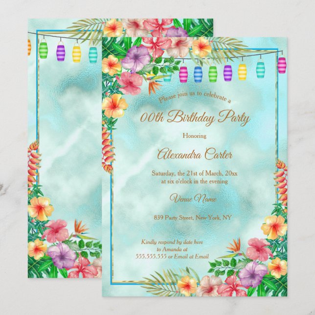 Tropical Hibiscus Summer Birthday Party Invitation (Front/Back)