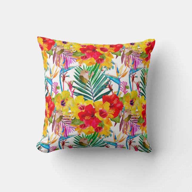 Tropical Hibiscus Summer Pattern Cushion (Front)