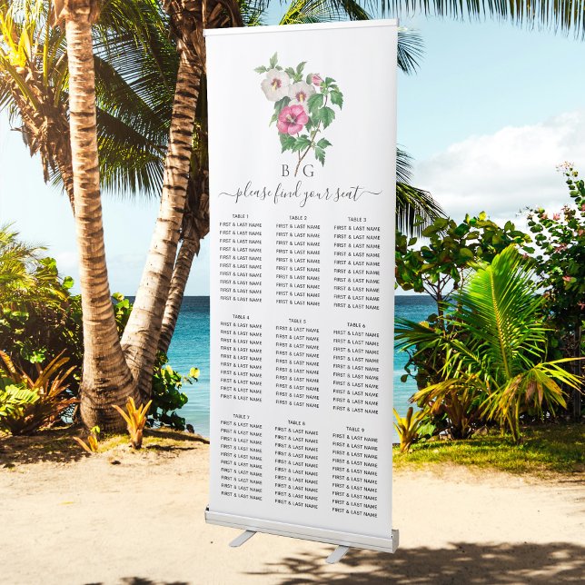 Tropical Hibiscus Summer Wedding Seating Chart Retractable Banner (Tropical Hibiscus Summer Wedding Seating Chart Retractable Banner)