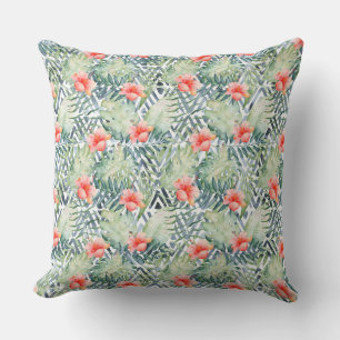 Tropical Hibiscus Tribal Floral Cushion