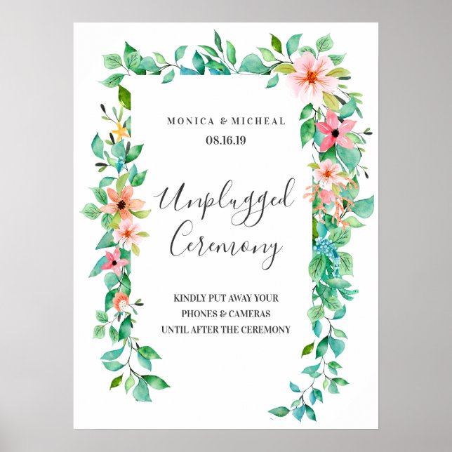 Tropical Hibiscus Unplugged Wedding Ceremony Sign (Front)