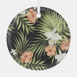 Tropical Hibiscus: Vintage Floral Pattern Glass Tree Decoration