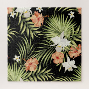 Tropical Hibiscus: Vintage Floral Pattern Jigsaw Puzzle
