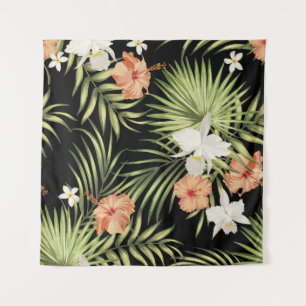 Tropical Hibiscus: Vintage Floral Pattern Tapestry