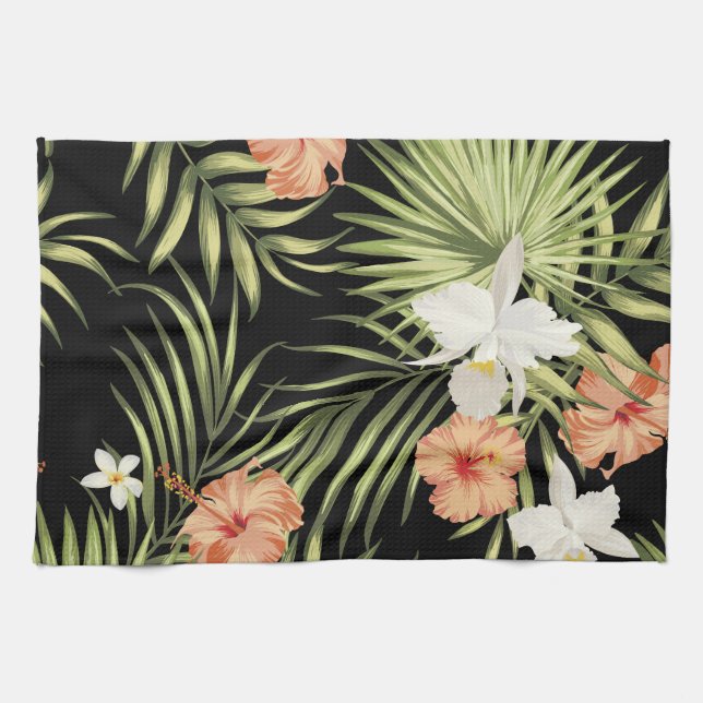 Tropical Hibiscus: Vintage Floral Pattern Tea Towel (Horizontal)