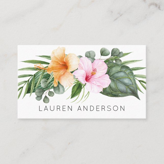 Tropical Hibiscus Watercolor Floral Business Card (Front)