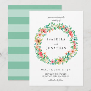 Tropical Hibiscus Watercolor Full Wreath wedding Invitation
