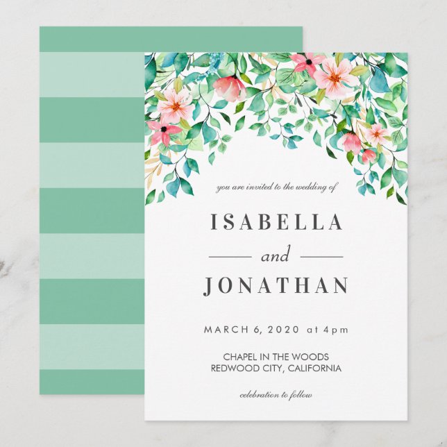 Tropical Hibiscus | Watercolor luau wedding Invitation (Front/Back)