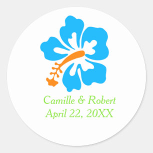 Tropical Hibiscus - Wedding Circle Stickers