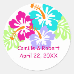 Tropical Hibiscus - Wedding Circle Stickers