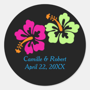 Tropical Hibiscus - Wedding Circle Stickers