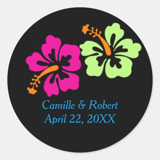 Tropical Hibiscus - Wedding Circle Stickers (Front)