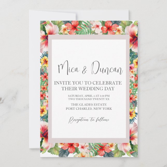 Tropical Hibiscus Wedding Invitation (Front)